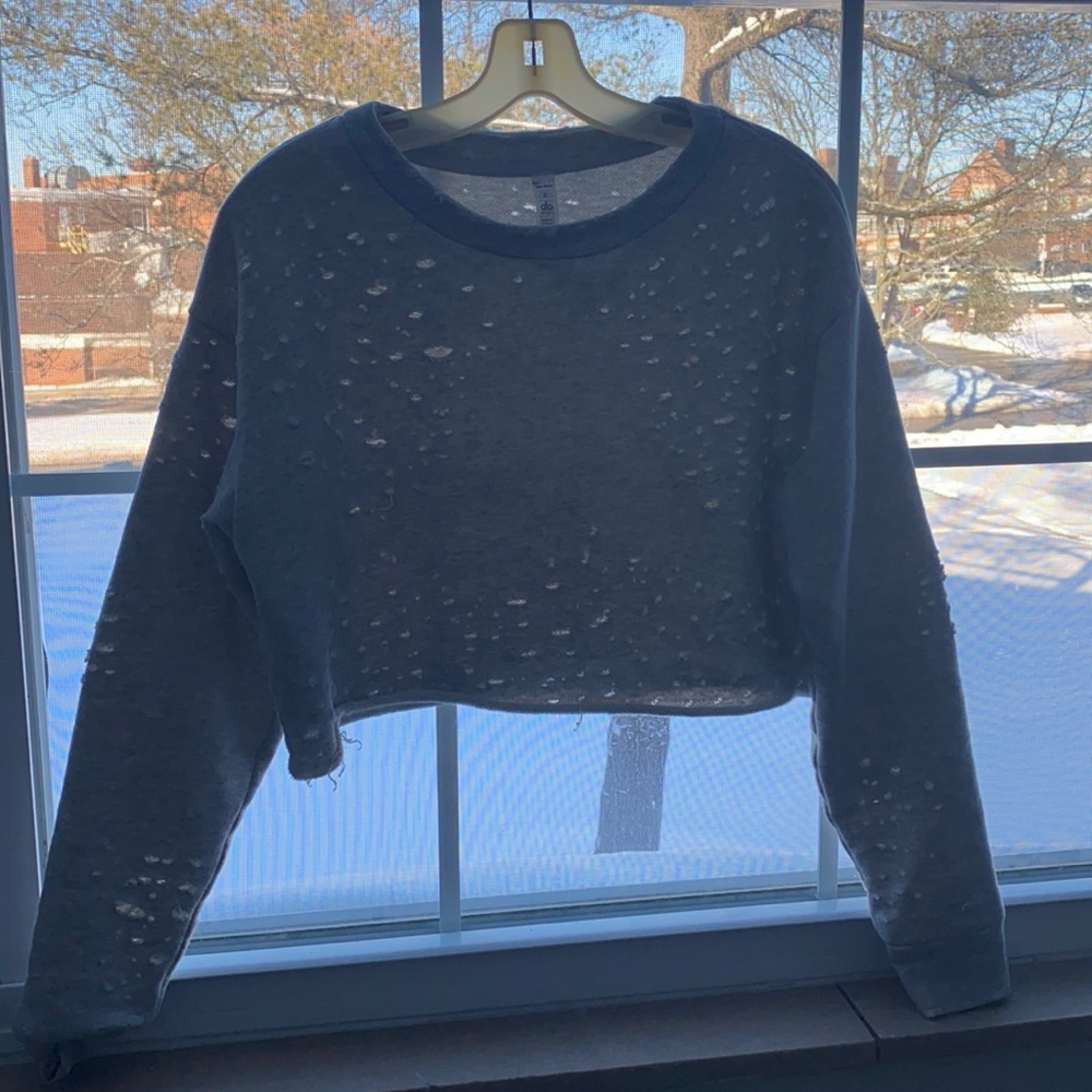 Alo Distressed Gray Sweatshirt